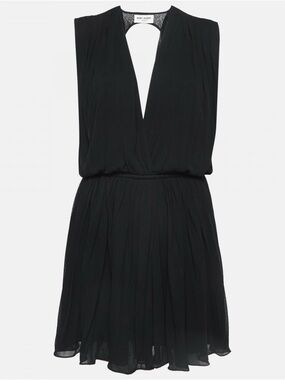 Saint Laurent Paris Black Draped Jersey Deep Neck Mini Dress